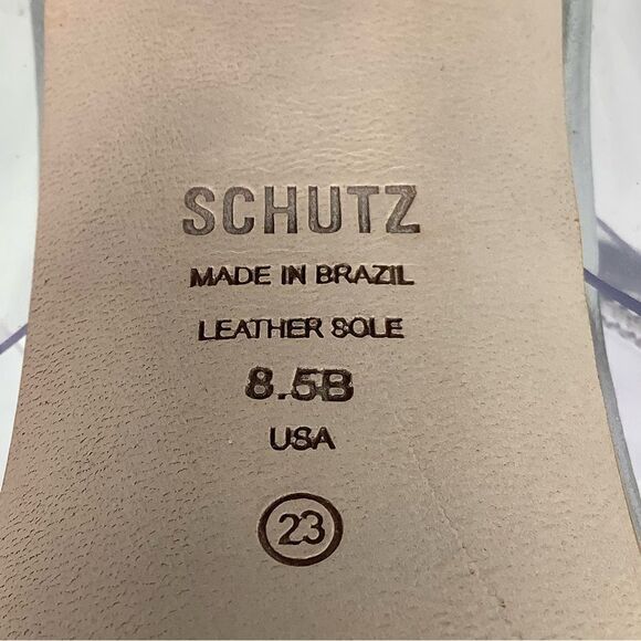 Schutz Madaleni Slide Vinyl  Square Toe Block Heel Silver Sandal Women Sz 8.5B - Picture 12 of 14